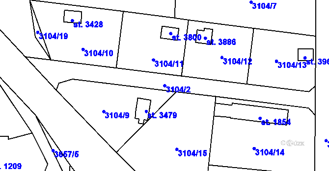 Parcela st. 3104/2 v KÚ Klatovy, Katastrální mapa