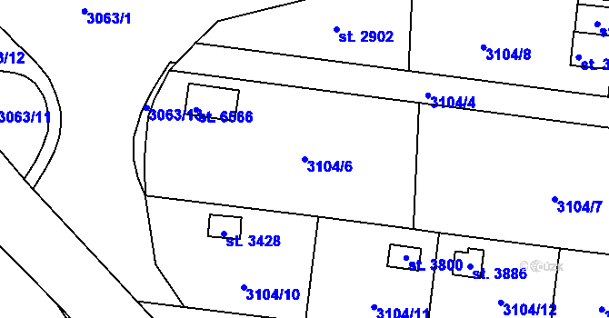 Parcela st. 3104/6 v KÚ Klatovy, Katastrální mapa