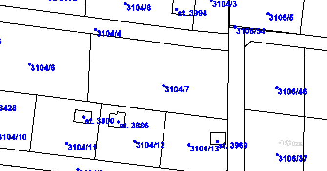 Parcela st. 3104/7 v KÚ Klatovy, Katastrální mapa