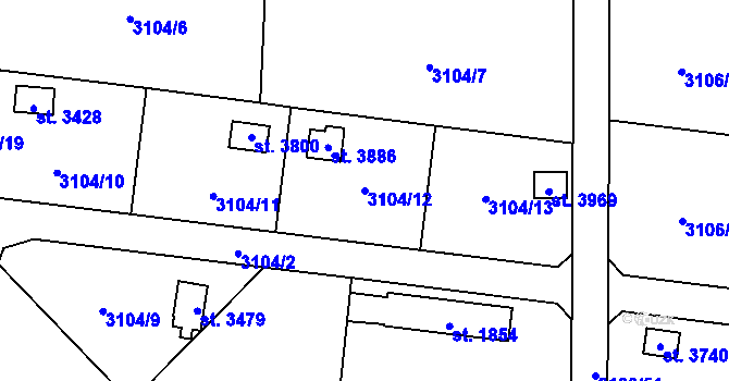 Parcela st. 3104/12 v KÚ Klatovy, Katastrální mapa