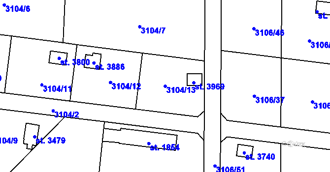 Parcela st. 3104/13 v KÚ Klatovy, Katastrální mapa