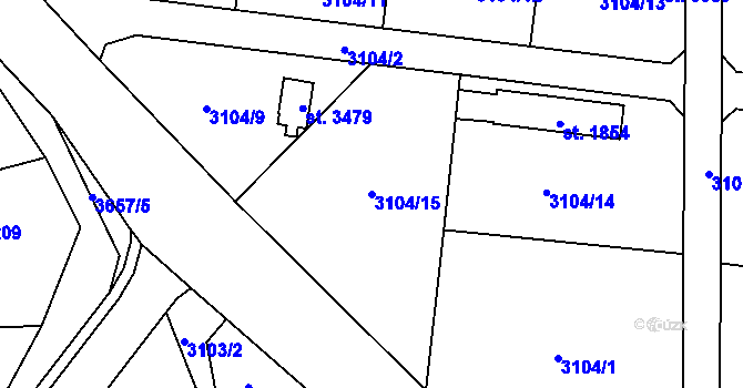 Parcela st. 3104/15 v KÚ Klatovy, Katastrální mapa