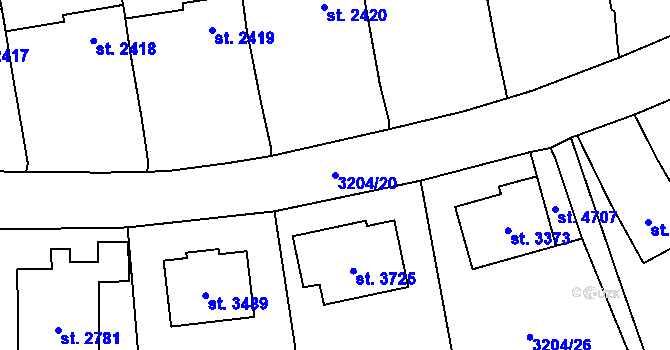 Parcela st. 3204/20 v KÚ Klatovy, Katastrální mapa