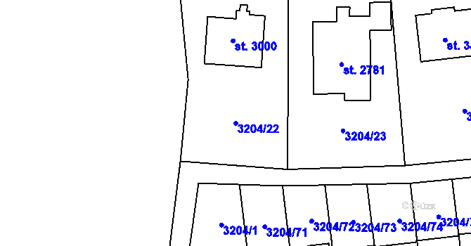 Parcela st. 3204/22 v KÚ Klatovy, Katastrální mapa