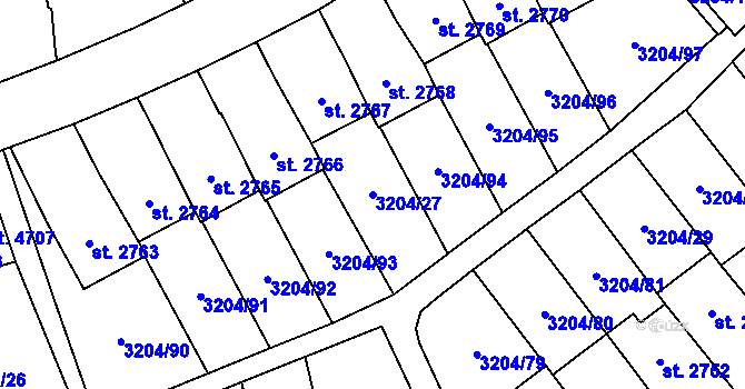 Parcela st. 3204/27 v KÚ Klatovy, Katastrální mapa