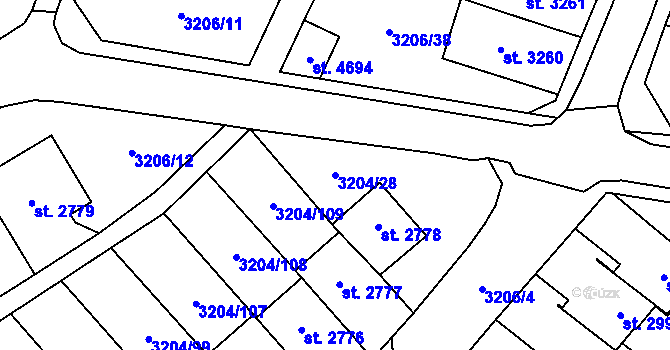 Parcela st. 3204/28 v KÚ Klatovy, Katastrální mapa