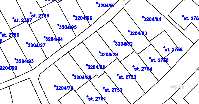 Parcela st. 3204/29 v KÚ Klatovy, Katastrální mapa