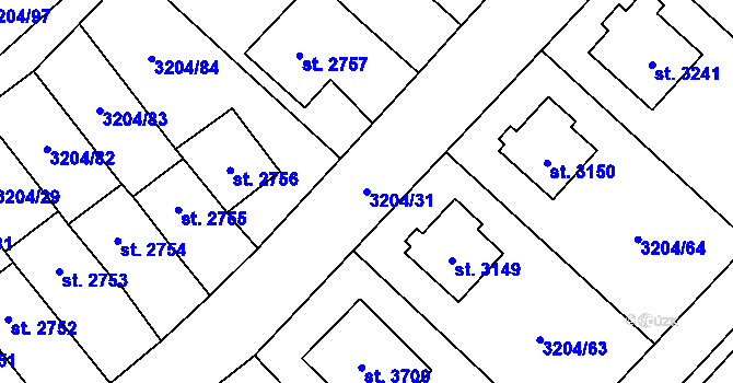 Parcela st. 3204/31 v KÚ Klatovy, Katastrální mapa