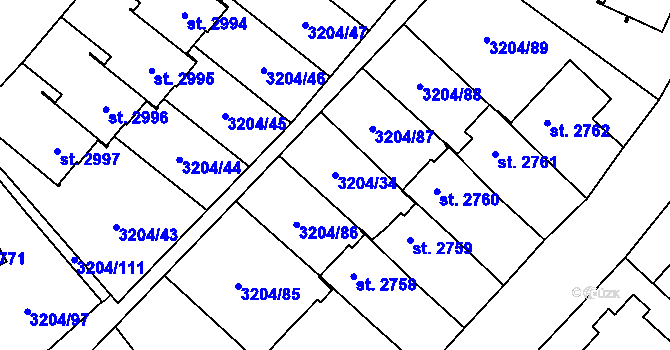 Parcela st. 3204/34 v KÚ Klatovy, Katastrální mapa