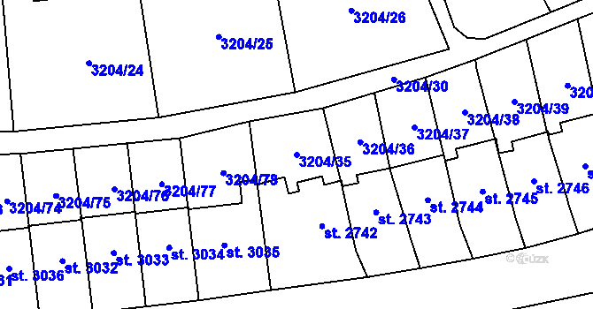 Parcela st. 3204/35 v KÚ Klatovy, Katastrální mapa
