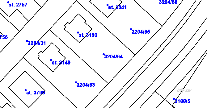 Parcela st. 3204/64 v KÚ Klatovy, Katastrální mapa