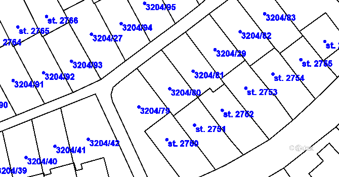 Parcela st. 3204/80 v KÚ Klatovy, Katastrální mapa