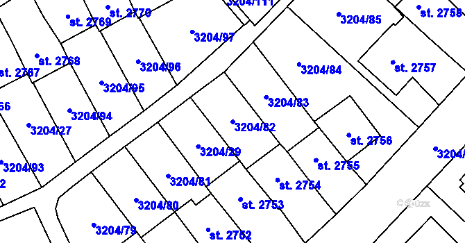 Parcela st. 3204/82 v KÚ Klatovy, Katastrální mapa