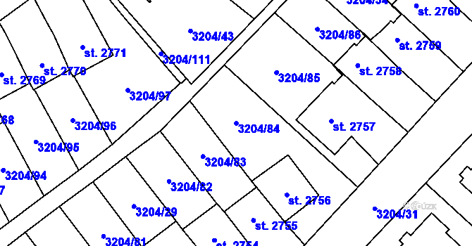 Parcela st. 3204/84 v KÚ Klatovy, Katastrální mapa