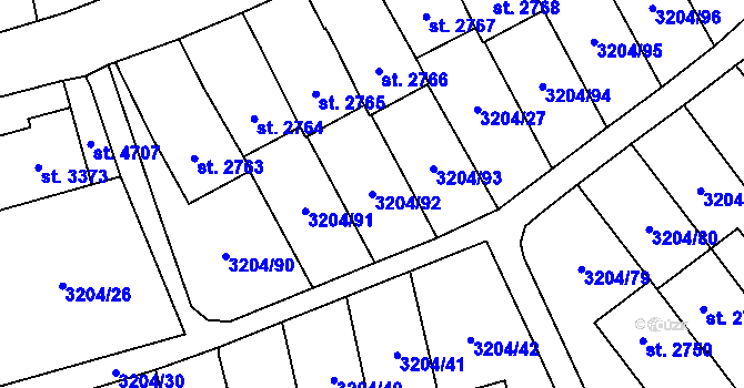Parcela st. 3204/92 v KÚ Klatovy, Katastrální mapa