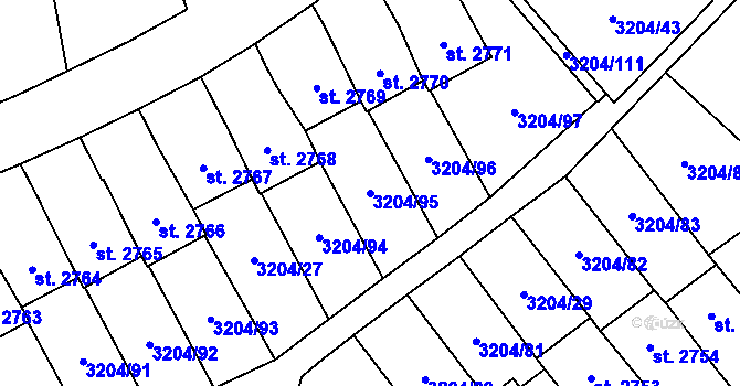 Parcela st. 3204/95 v KÚ Klatovy, Katastrální mapa