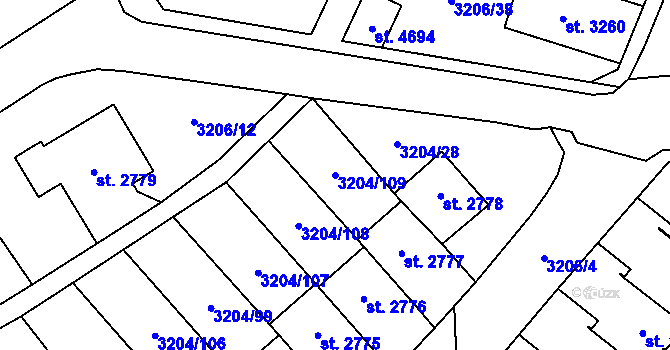 Parcela st. 3204/109 v KÚ Klatovy, Katastrální mapa