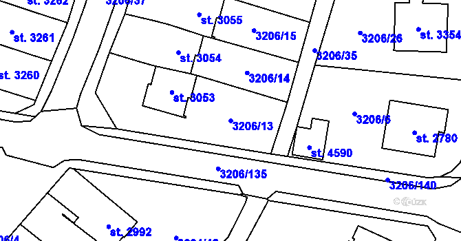 Parcela st. 3206/13 v KÚ Klatovy, Katastrální mapa