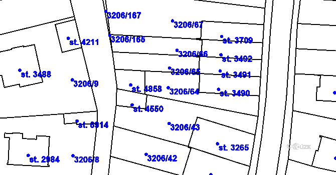 Parcela st. 3206/64 v KÚ Klatovy, Katastrální mapa