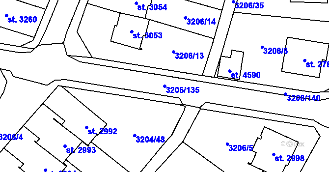Parcela st. 3206/135 v KÚ Klatovy, Katastrální mapa