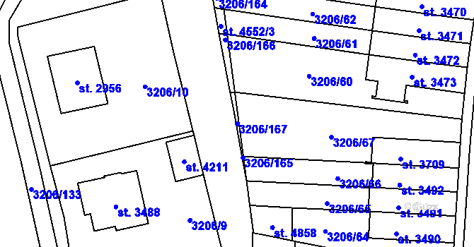 Parcela st. 3206/167 v KÚ Klatovy, Katastrální mapa