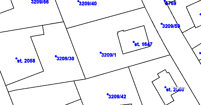 Parcela st. 3209/1 v KÚ Klatovy, Katastrální mapa