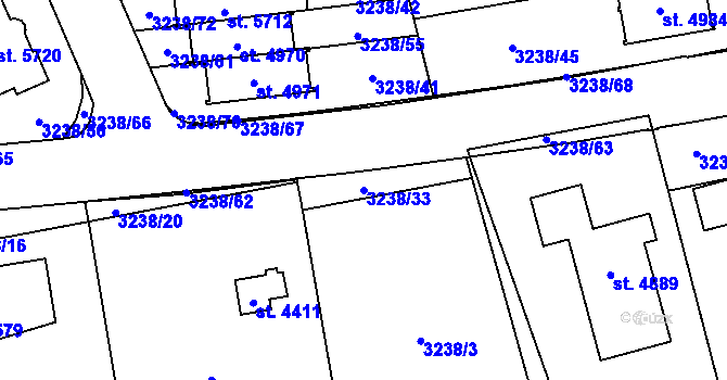 Parcela st. 3238/33 v KÚ Klatovy, Katastrální mapa