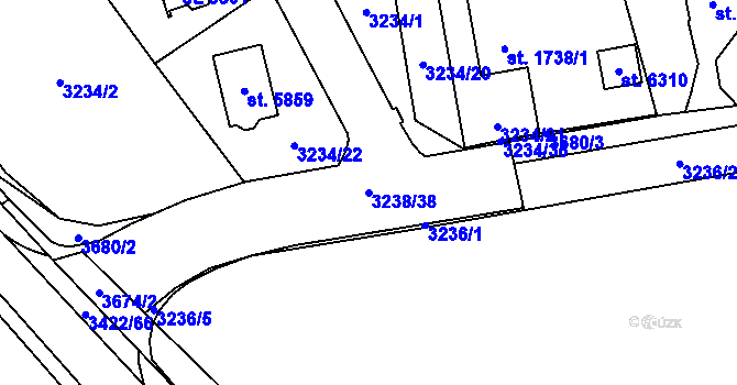 Parcela st. 3238/38 v KÚ Klatovy, Katastrální mapa