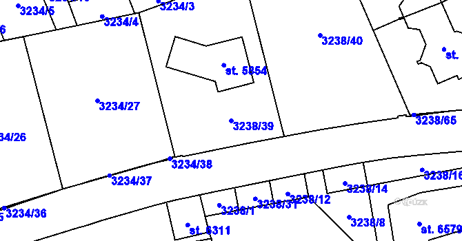 Parcela st. 3238/39 v KÚ Klatovy, Katastrální mapa
