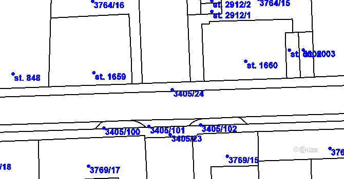 Parcela st. 3405/24 v KÚ Klatovy, Katastrální mapa