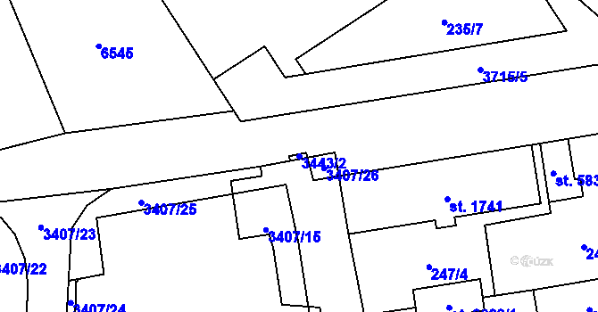 Parcela st. 3443/2 v KÚ Klatovy, Katastrální mapa