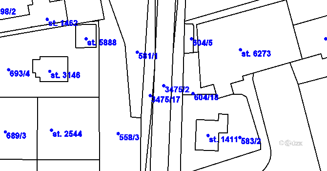 Parcela st. 3475/2 v KÚ Klatovy, Katastrální mapa
