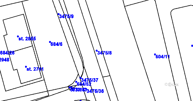 Parcela st. 3475/8 v KÚ Klatovy, Katastrální mapa