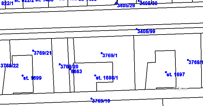Parcela st. 3769/1 v KÚ Klatovy, Katastrální mapa