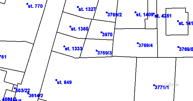 Parcela st. 3769/3 v KÚ Klatovy, Katastrální mapa