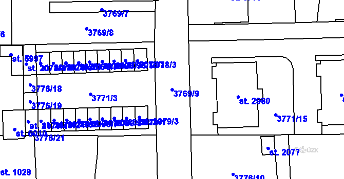 Parcela st. 3769/9 v KÚ Klatovy, Katastrální mapa