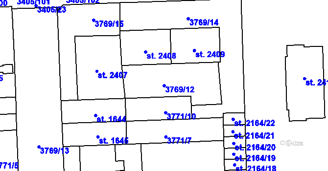 Parcela st. 3769/12 v KÚ Klatovy, Katastrální mapa