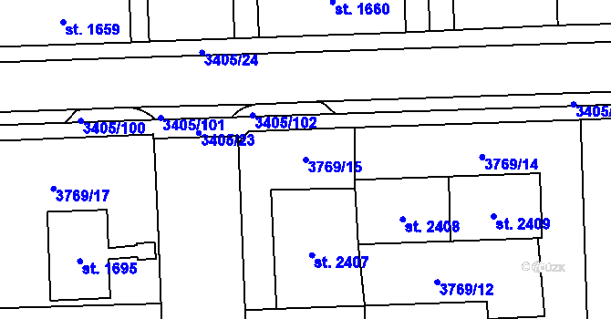 Parcela st. 3769/15 v KÚ Klatovy, Katastrální mapa