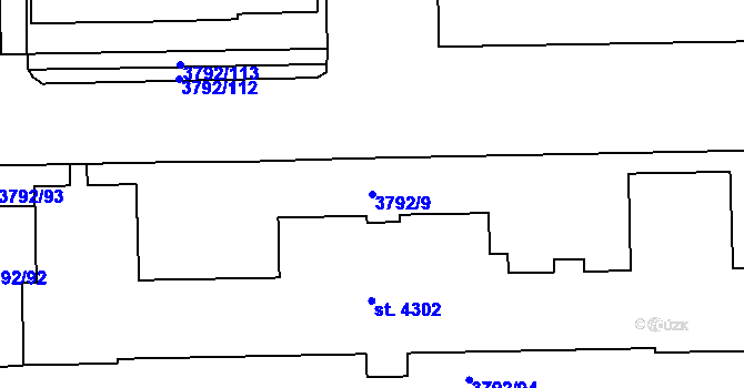 Parcela st. 3792/9 v KÚ Klatovy, Katastrální mapa