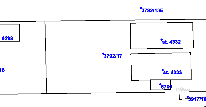 Parcela st. 3792/17 v KÚ Klatovy, Katastrální mapa