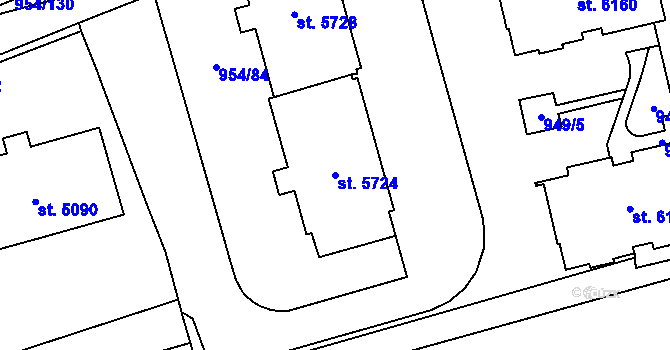 Parcela st. 5724 v KÚ Klatovy, Katastrální mapa