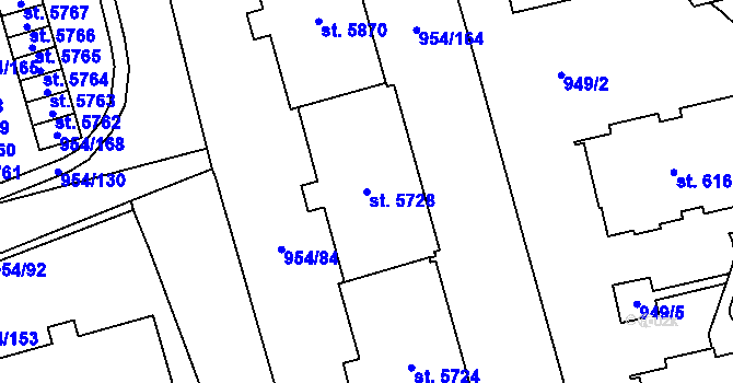 Parcela st. 5728 v KÚ Klatovy, Katastrální mapa