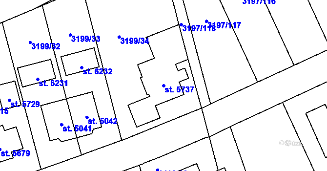 Parcela st. 5737 v KÚ Klatovy, Katastrální mapa