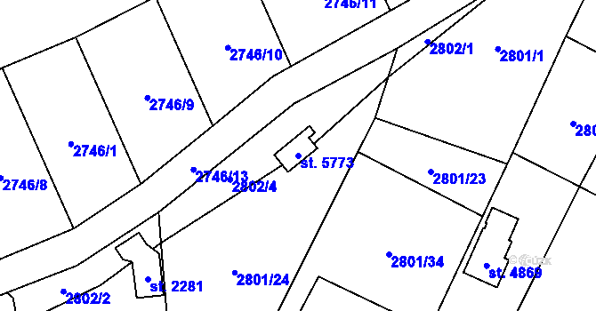 Parcela st. 5773 v KÚ Klatovy, Katastrální mapa