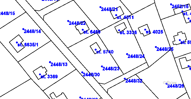 Parcela st. 5740 v KÚ Klatovy, Katastrální mapa