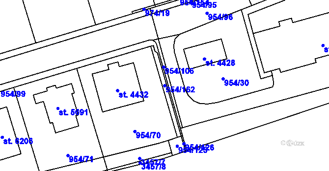 Parcela st. 954/162 v KÚ Klatovy, Katastrální mapa