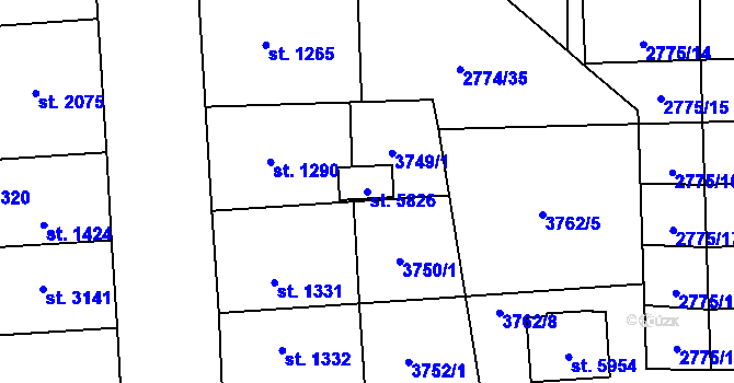 Parcela st. 5826 v KÚ Klatovy, Katastrální mapa