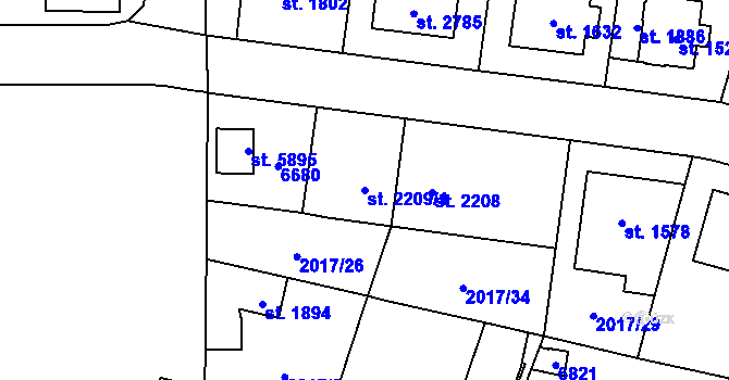 Parcela st. 2209/1 v KÚ Klatovy, Katastrální mapa