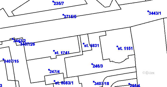 Parcela st. 5831 v KÚ Klatovy, Katastrální mapa