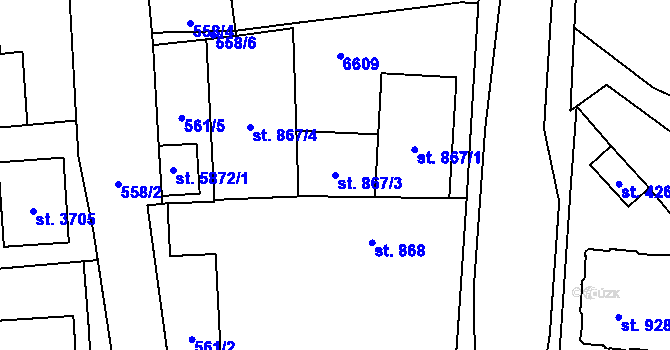 Parcela st. 867/3 v KÚ Klatovy, Katastrální mapa